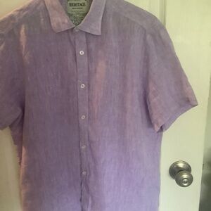 Mens purple linen short sleeve shirt Medium